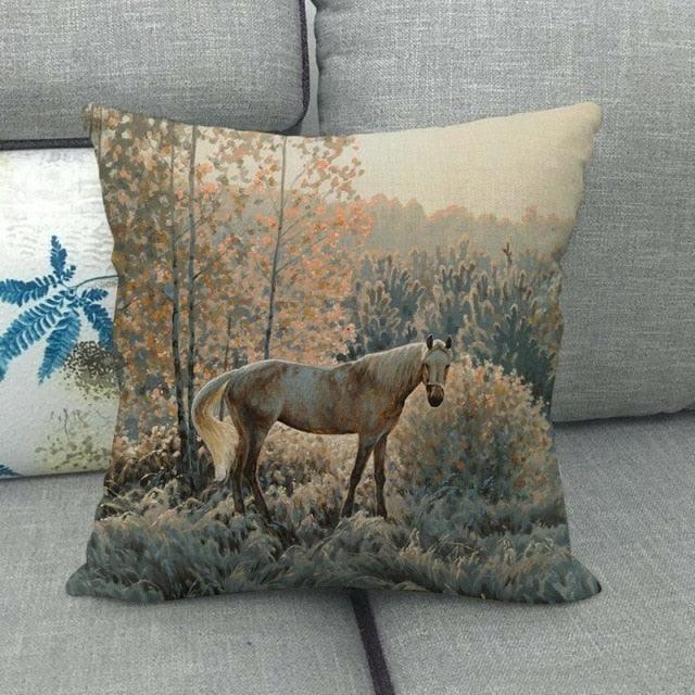 Elegant Grassland Floral Horse Pillow Covers Pastoral Animal Pattern Decorative Pillow Cases For Home Car Sofa Best Gift Linen / Cotton Square Pillow Cover Decorative Throw Pillowcase, Farmhouse Horse 45X45cm