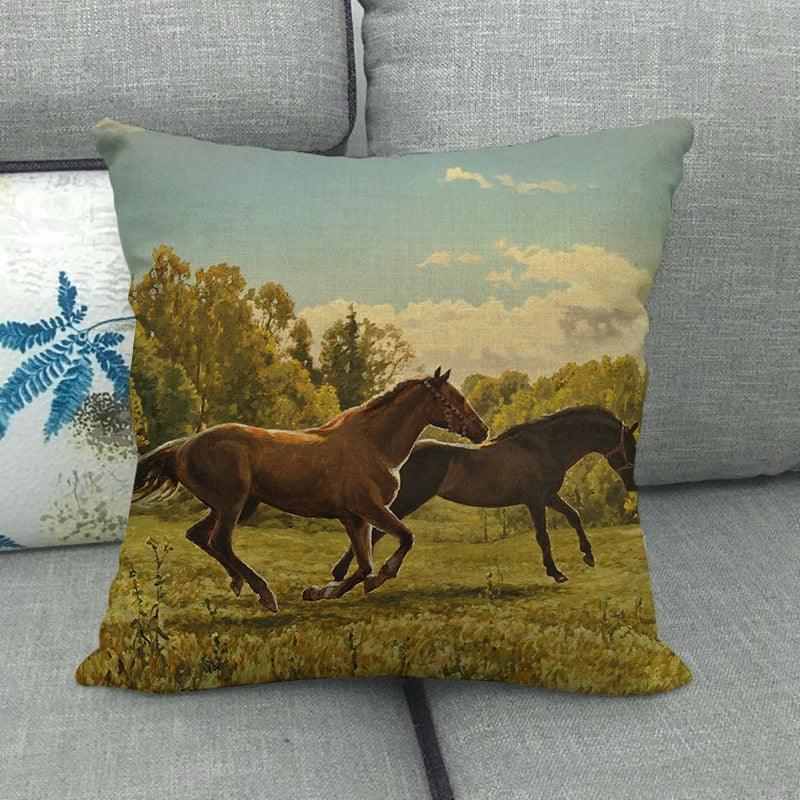 Elegant Grassland Floral Horse Pillow Covers Pastoral Animal Pattern Decorative Pillow Cases For Home Car Sofa Best Gift Linen / Cotton Square Pillow Cover Decorative Throw Pillowcase, Farmhouse Horse 45X45cm