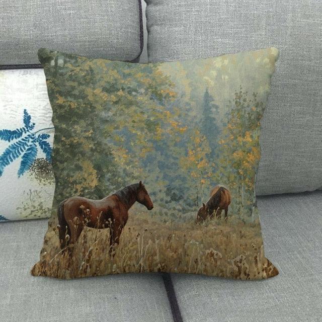 Elegant Grassland Floral Horse Pillow Covers Pastoral Animal Pattern Decorative Pillow Cases For Home Car Sofa Best Gift Linen / Cotton Square Pillow Cover Decorative Throw Pillowcase, Farmhouse Horse 45X45cm