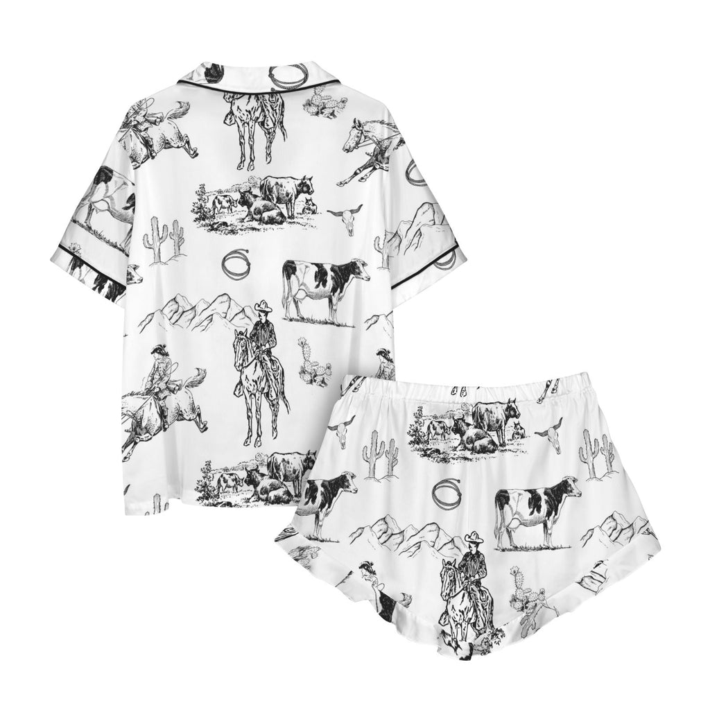 Baha Ranch Ranch Life Western Cowgirl Satin Ruffle Pajama Set