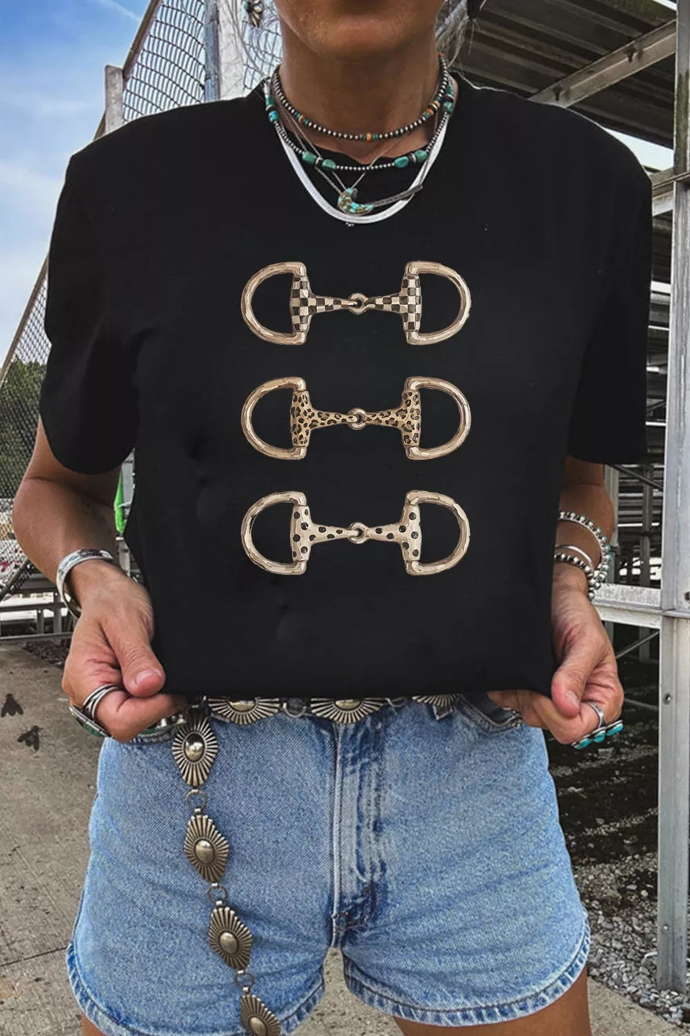 Western Horse Bit Printed Relaxed T Shirt