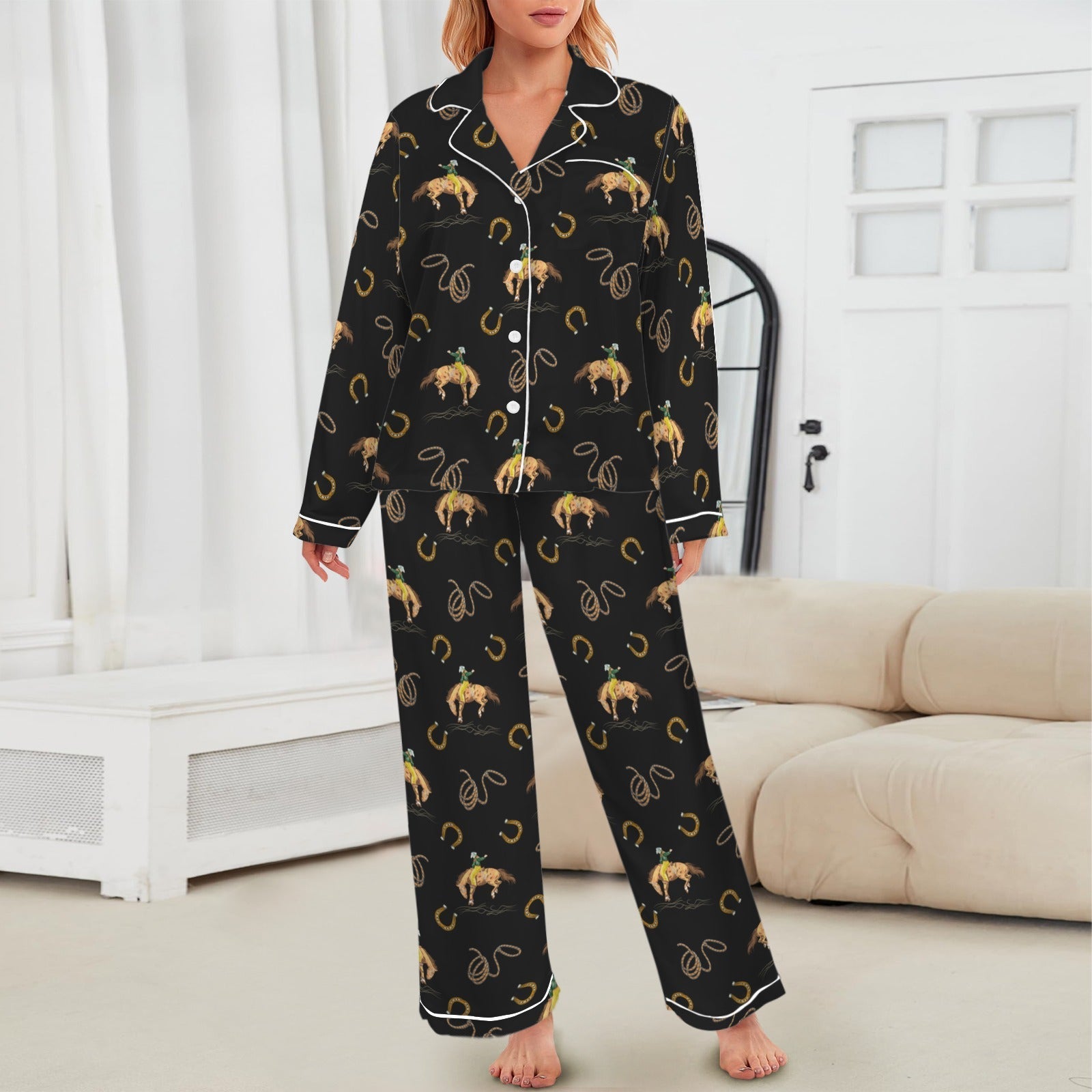 Baha Ranch All Cowboy Western Satin Long Pajamas