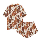 Baha Ranch Cow Hide Print Western Cowgirl Satin Pajama Set