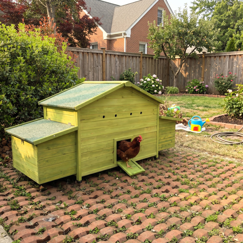 70" Large Wooden Chicken Coop with 2 Nesting Boxes and Waterproof Roof