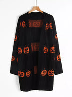 Halloween Pumpkin Open Front Knit Cardigan