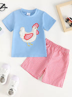 Children's Chicken T-shirt and Gingham Shorts Set
