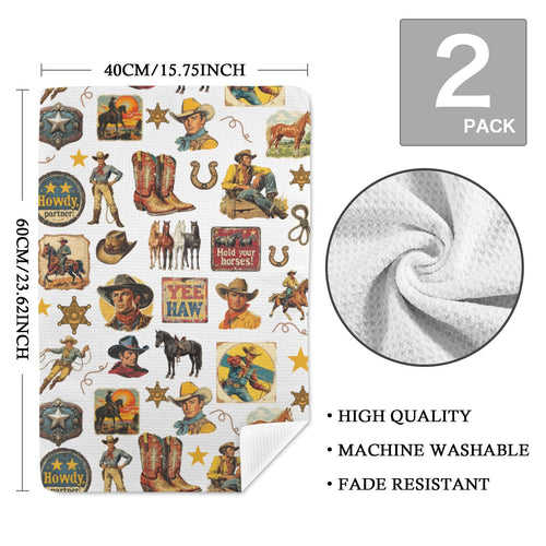 Baha Ranch Vintage Cowboy Collage Dish Towel Set of 2 Made in America