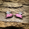 Flying Pig Wooden Dangle Earrings | Realistic Animal Jewelry