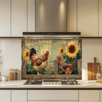 Sunny Roosters – Tempered Glass Backsplash | Farmhouse Chicken & Sunflower Backsplash