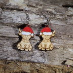 Christmas Highland Cow Wooden Earrings | Cute Farm Animal Jewelry