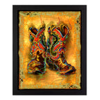 Cowboy Boots Wall Art - Framed Western Rodeo Print 16x20 with Poplar Wood Frame