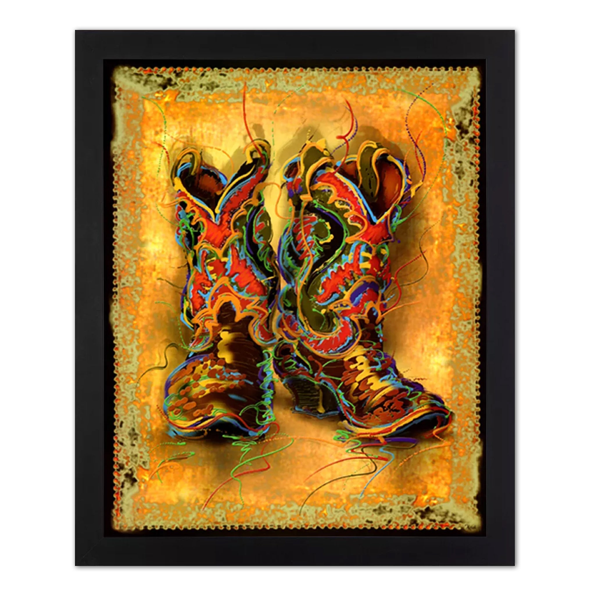Cowboy Boots Wall Art - Framed Western Rodeo Print 16x20 with Poplar Wood Frame
