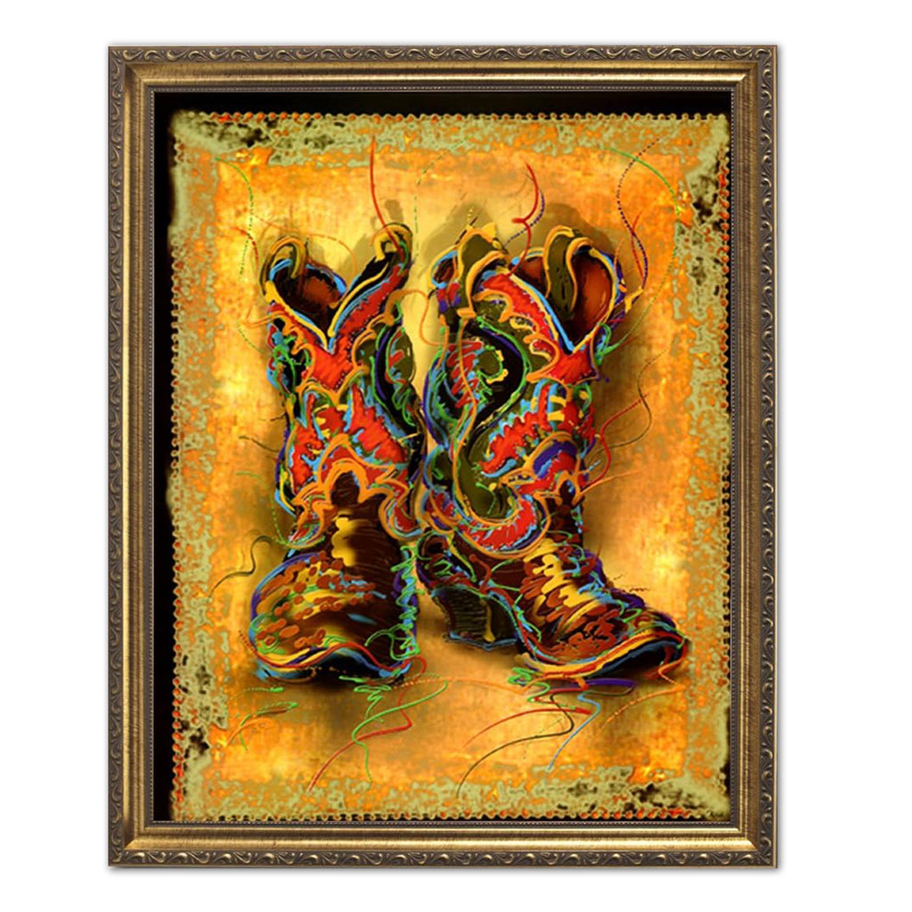 Cowboy Boots Wall Art - Framed Western Rodeo Print 16x20 with Poplar Wood Frame