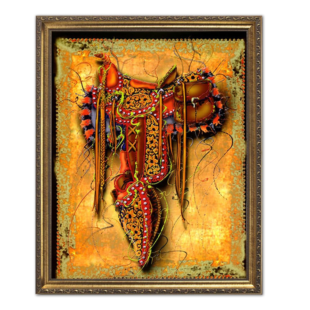 Cowboy Saddle Art - Western Wall Art 16x20 Inch Print with Black or Gold Frame