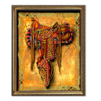 Cowboy Saddle Art - Western Wall Art 16x20 Inch Print with Black or Gold Frame