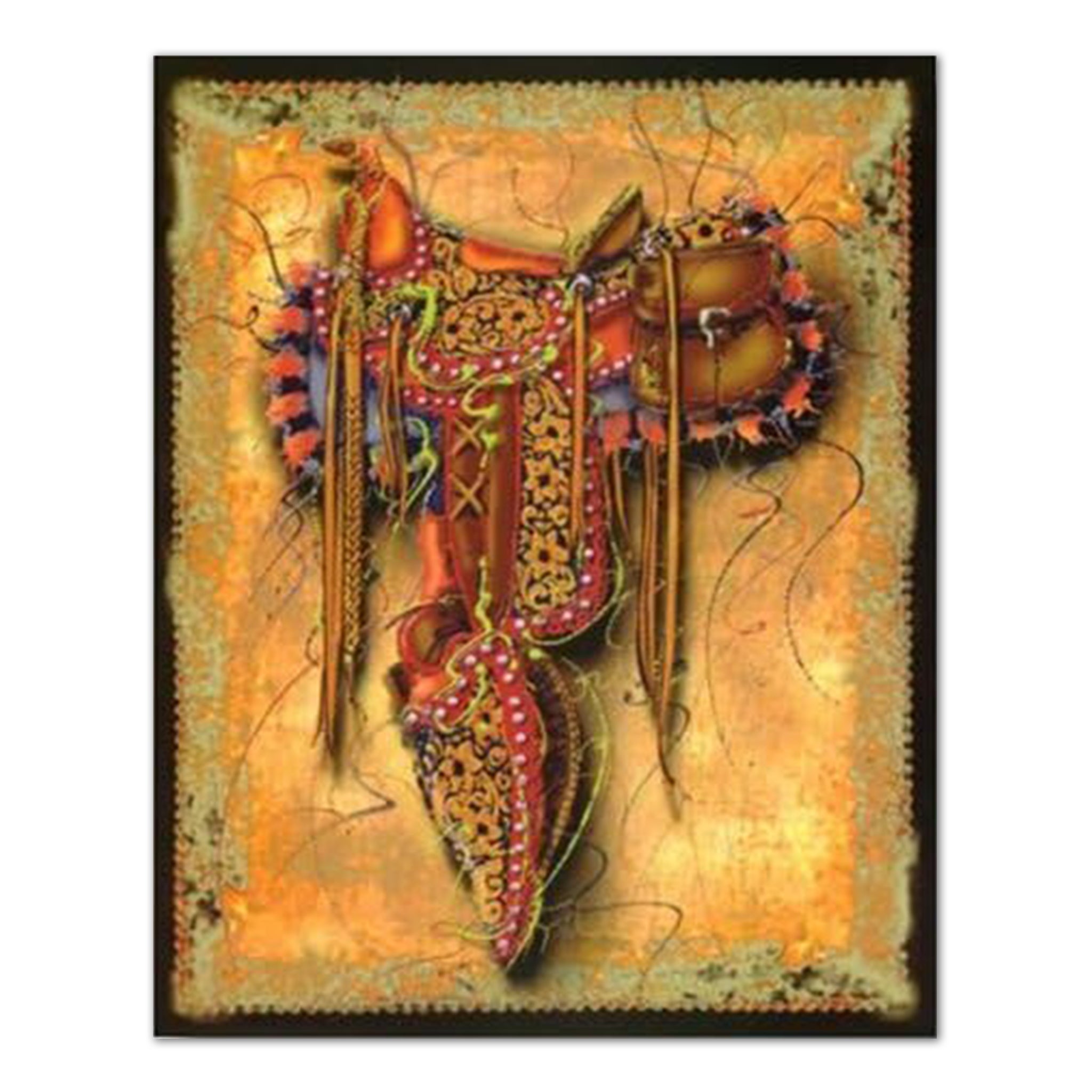 Cowboy Saddle Art - Western Wall Art 16x20 Inch Print with Black or Gold Frame