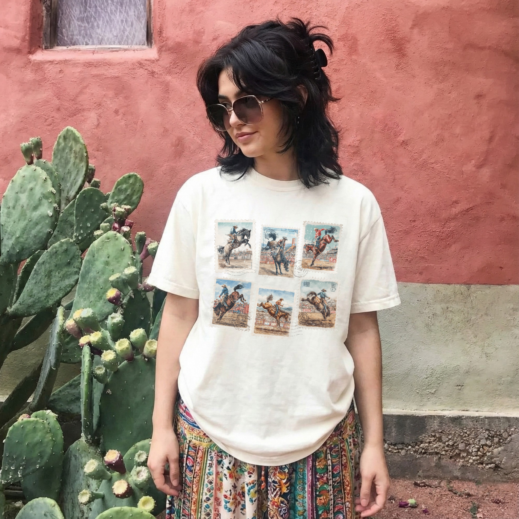 Vintage Rodeo Stamp Graphic Tee – Western Cowboy