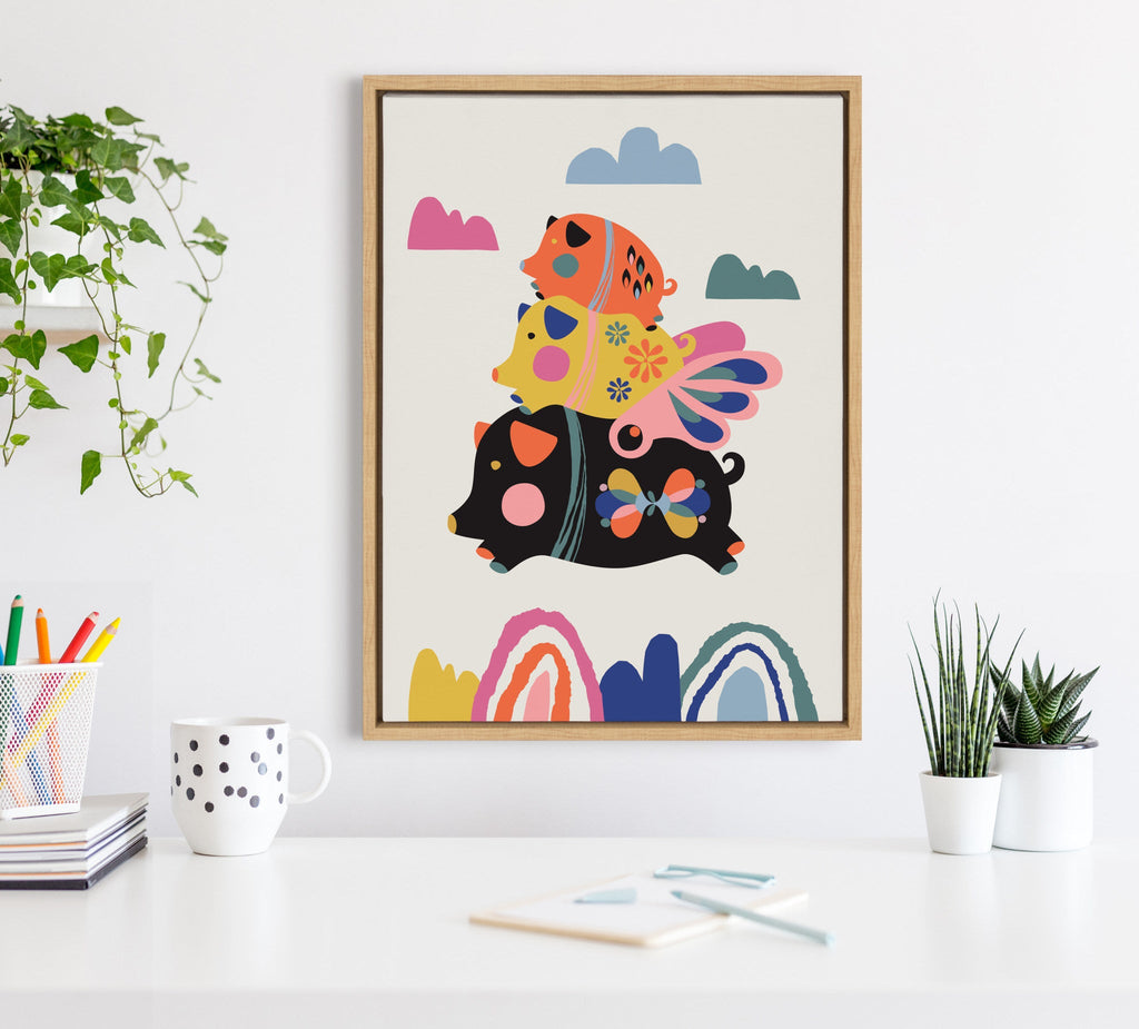 Sylvie Flying Pigs Framed Canvas by Rachel Lee of My Dream Wall