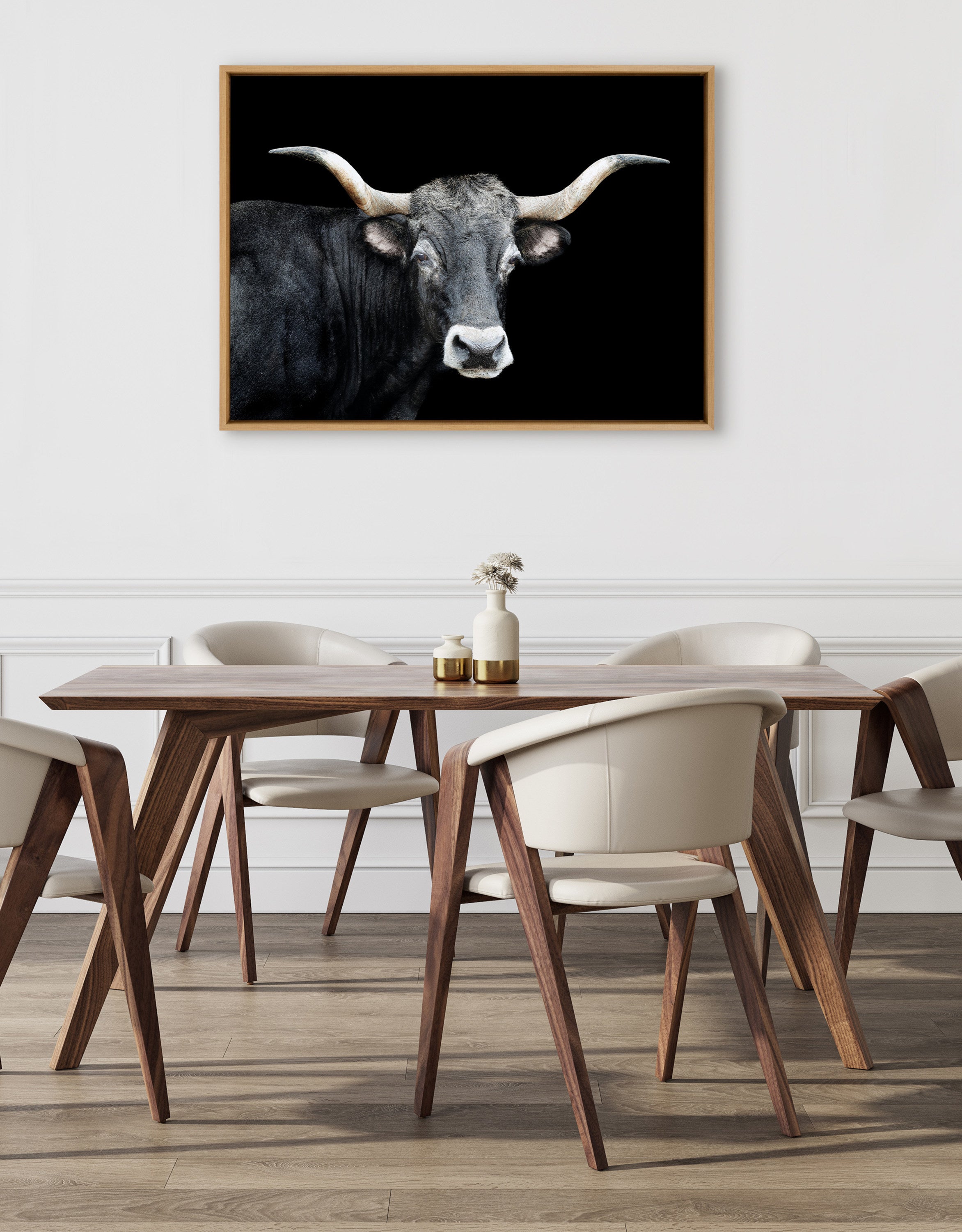 Sylvie Tudanca Cow Longhorn Bull Cattle Animal Framed Canvas by Xyo