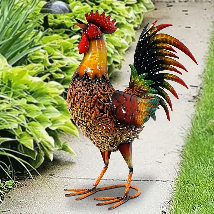 Large Rustic Metal Chicken Garden Stake for Outdoor Decor