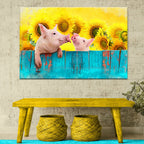 Sunflower Pigs Canvas Wall Art