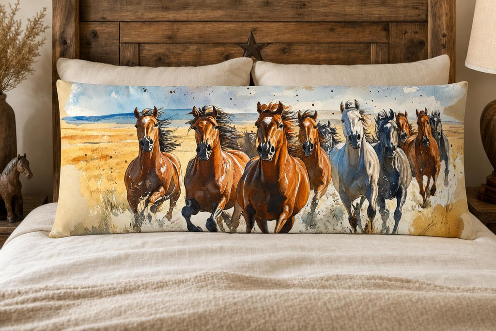 Baha Ranch Running Horses Western Body Pillow Cover Made in America