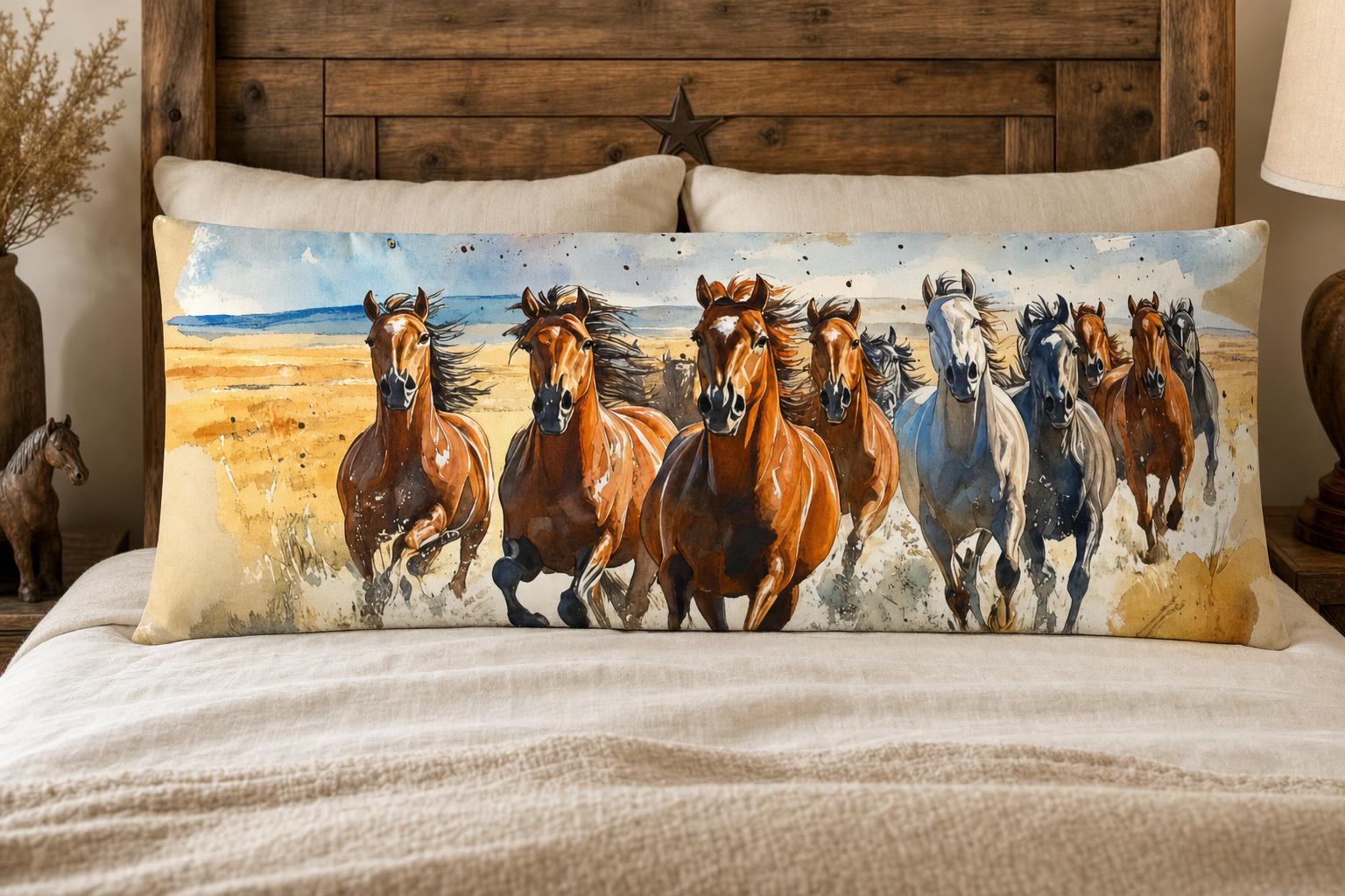 Baha Ranch Running Horses Western Body Pillow Cover Made in America
