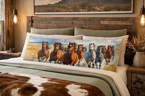 Baha Ranch Running Horses Western Body Pillow Cover Made in America