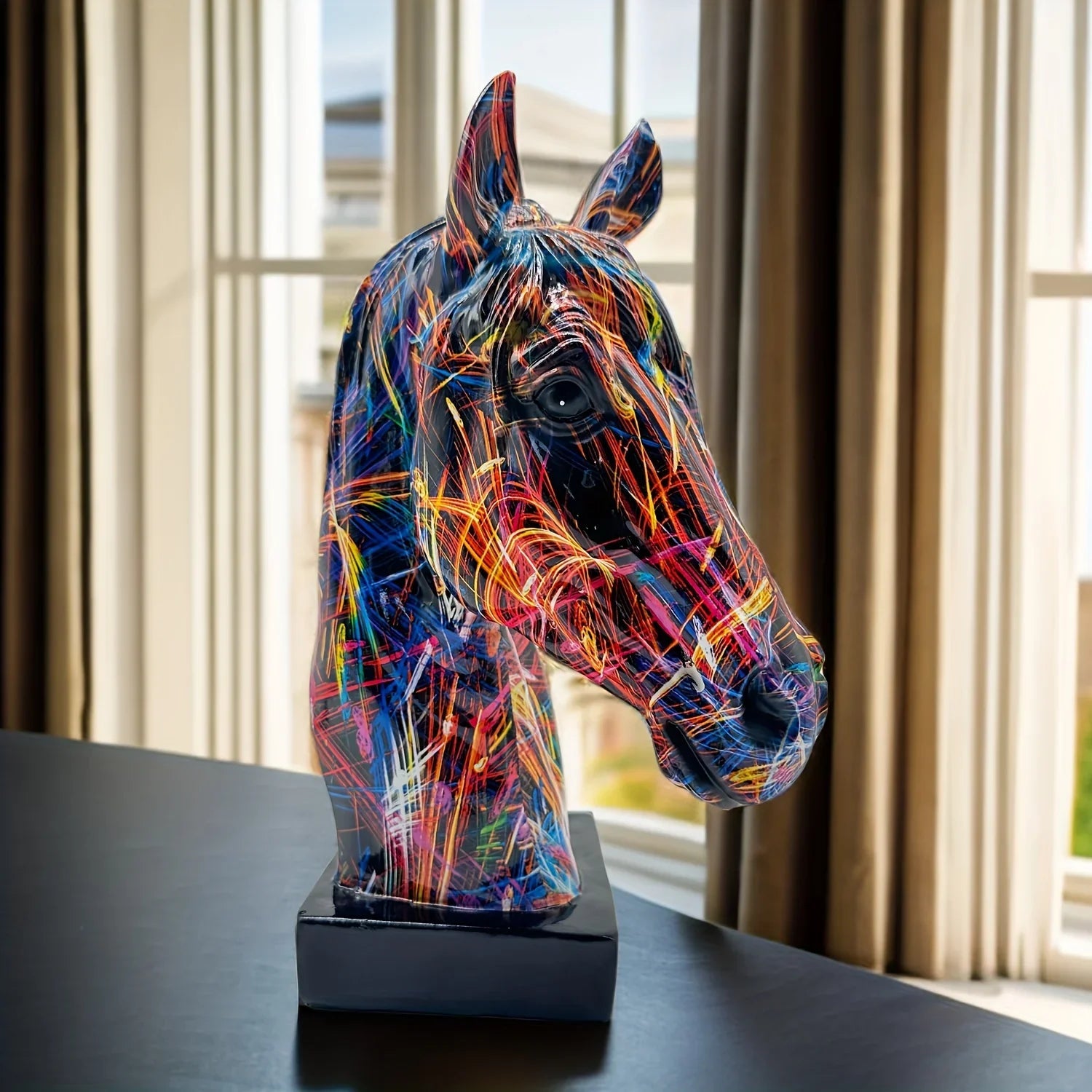 Abstract Multicolor Horse Head Sculpture Decorative Table Accent