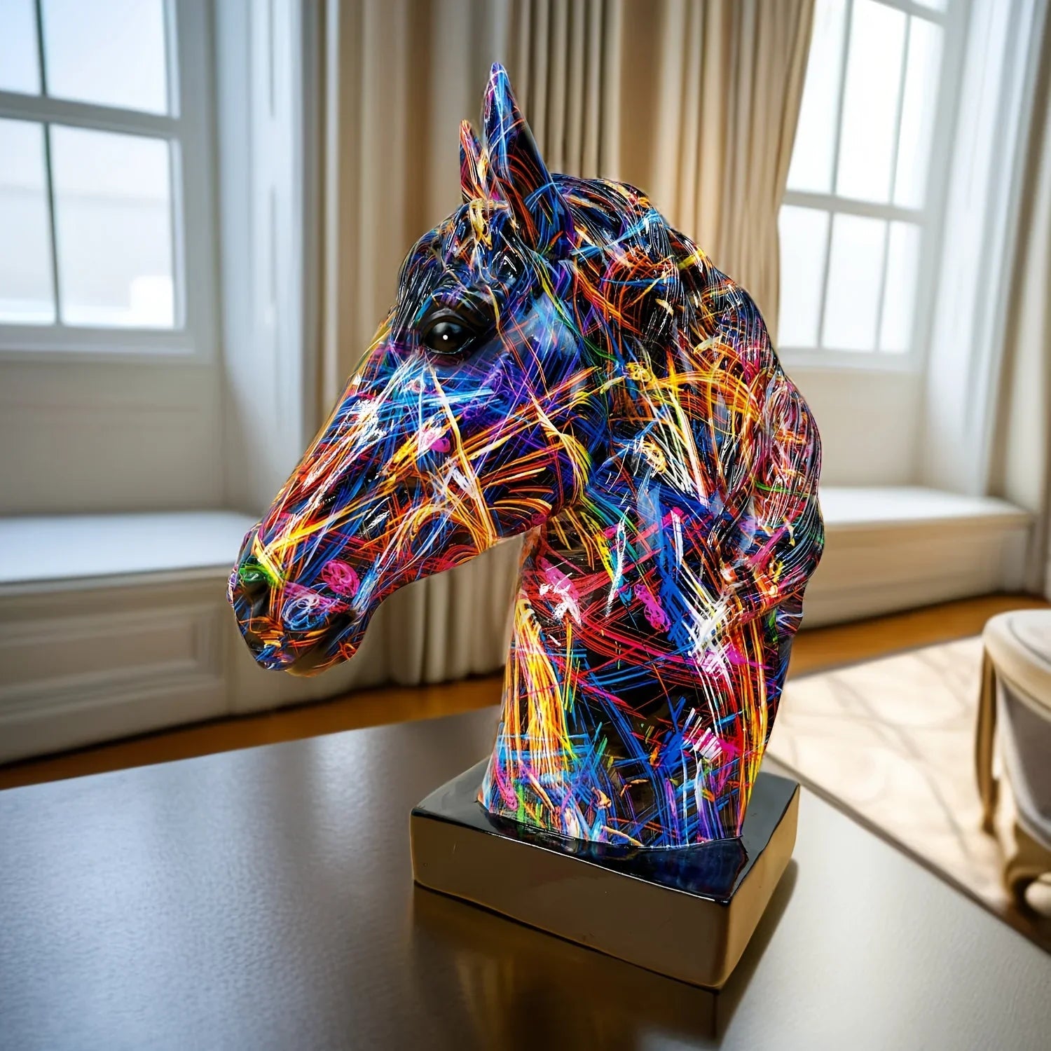 Abstract Multicolor Horse Head Sculpture Decorative Table Accent