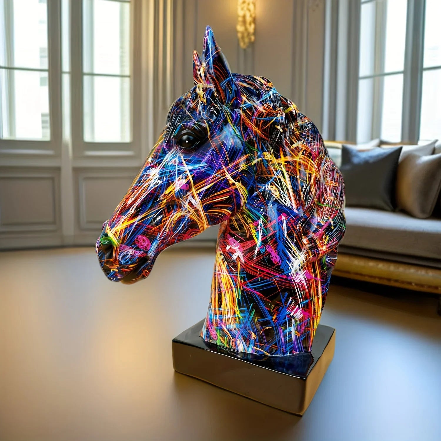 Abstract Multicolor Horse Head Sculpture Decorative Table Accent