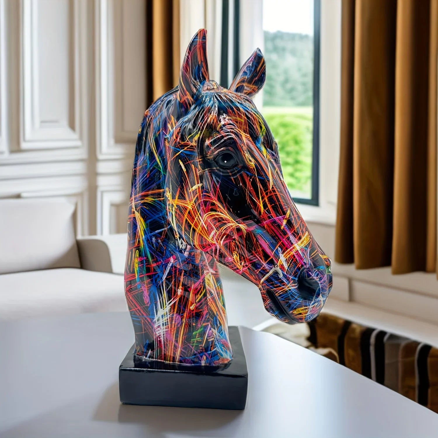 Abstract Multicolor Horse Head Sculpture Decorative Table Accent