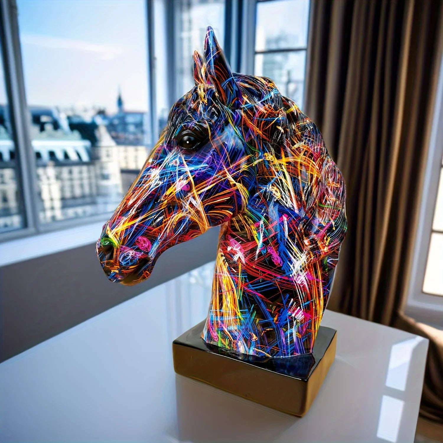 Abstract Multicolor Horse Head Sculpture Decorative Table Accent