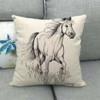New Animal Pattern Pillow Cover Simple Wind Pillow Set Art Home Decorative Throw Pillow Cover Horse Cotton Linen Cushion for Couch Sofa Bedroom Livingroom Kitchen Car Restoring Ancient Ways Horse Head Decorative Cushion Covers 45x45CM