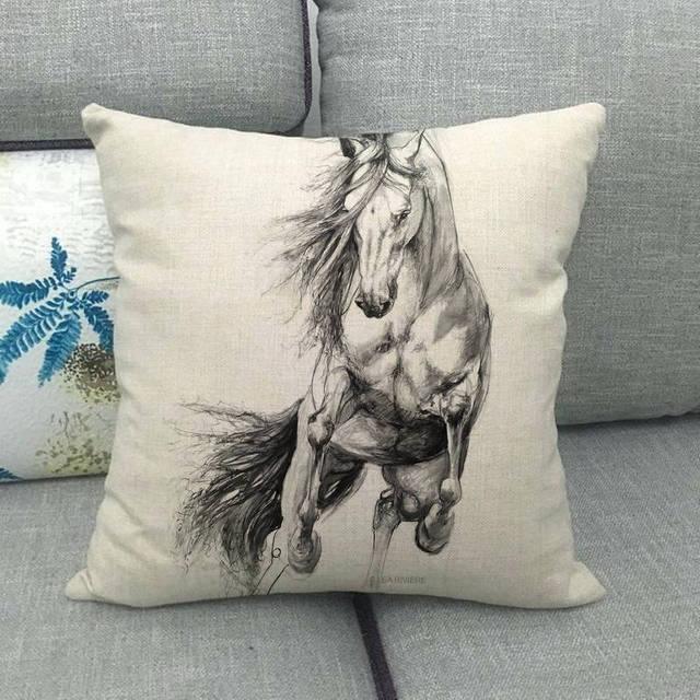 New Animal Pattern Pillow Cover Simple Wind Pillow Set Art Home Decorative Throw Pillow Cover Horse Cotton Linen Cushion for Couch Sofa Bedroom Livingroom Kitchen Car Restoring Ancient Ways Horse Head Decorative Cushion Covers 45x45CM