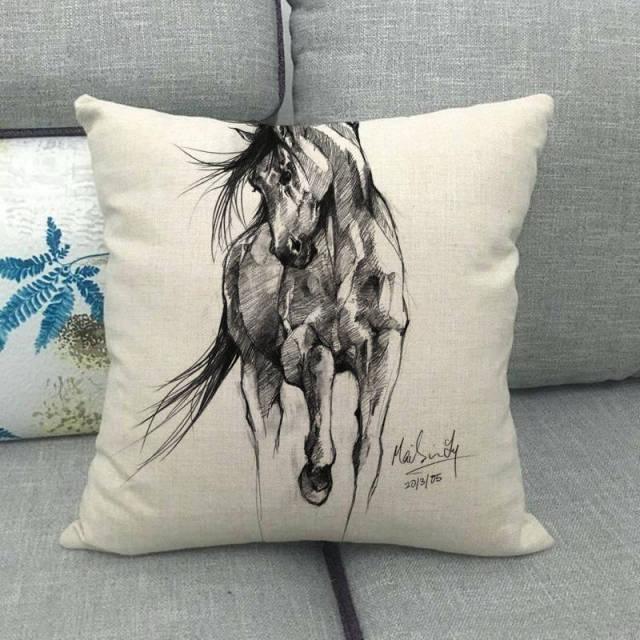 New Animal Pattern Pillow Cover Simple Wind Pillow Set Art Home Decorative Throw Pillow Cover Horse Cotton Linen Cushion for Couch Sofa Bedroom Livingroom Kitchen Car Restoring Ancient Ways Horse Head Decorative Cushion Covers 45x45CM