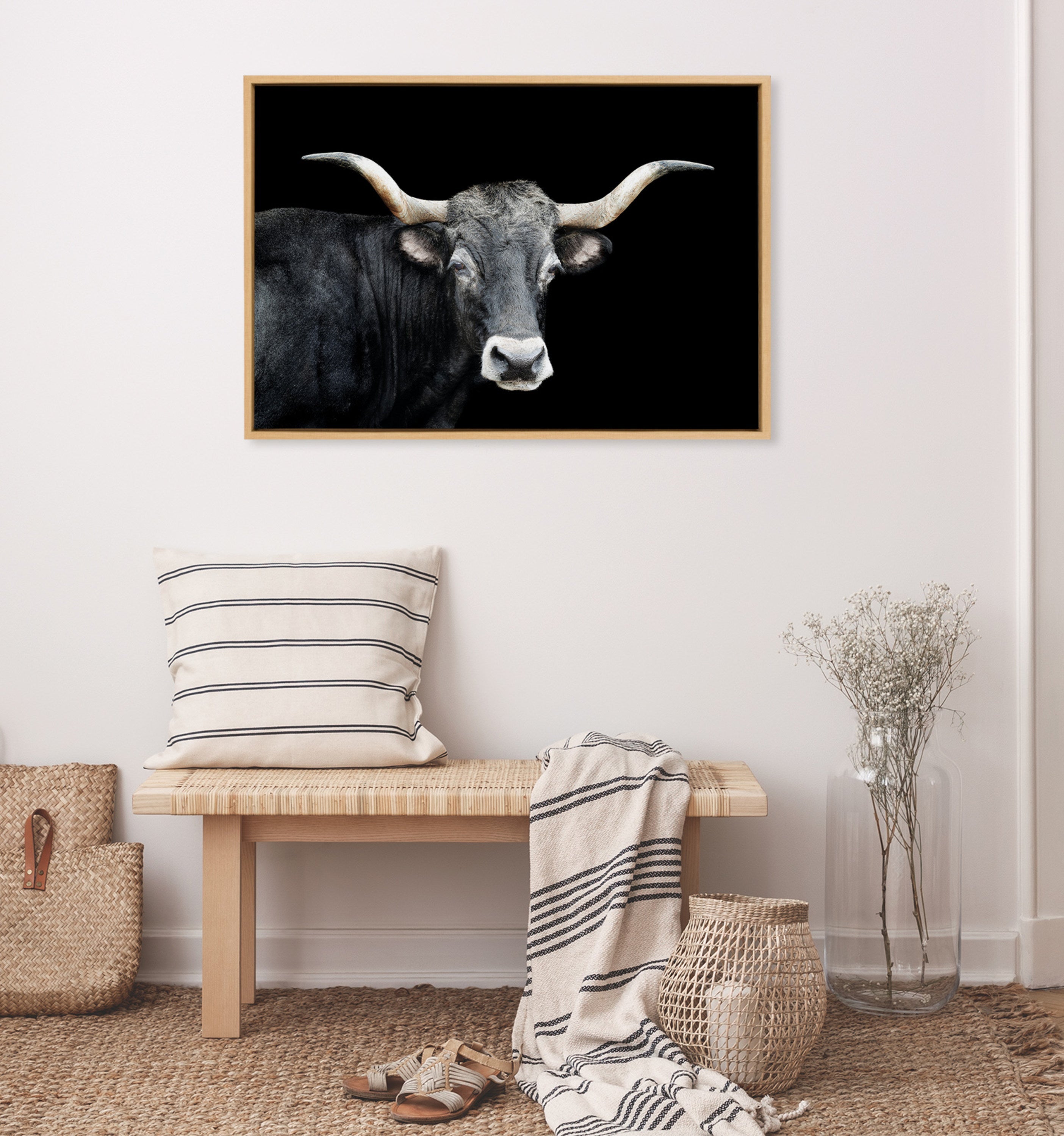 Sylvie Tudanca Cow Longhorn Bull Cattle Animal Framed Canvas by Xyo