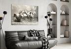 Three Gray Horses Sepia Run Glass Wall Art