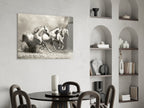 Three Gray Horses Sepia Run Glass Wall Art