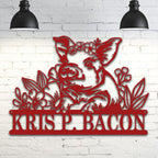 Personalized Metal Sign – Pig Metal Decor with Flowers | Custom Porch Sign