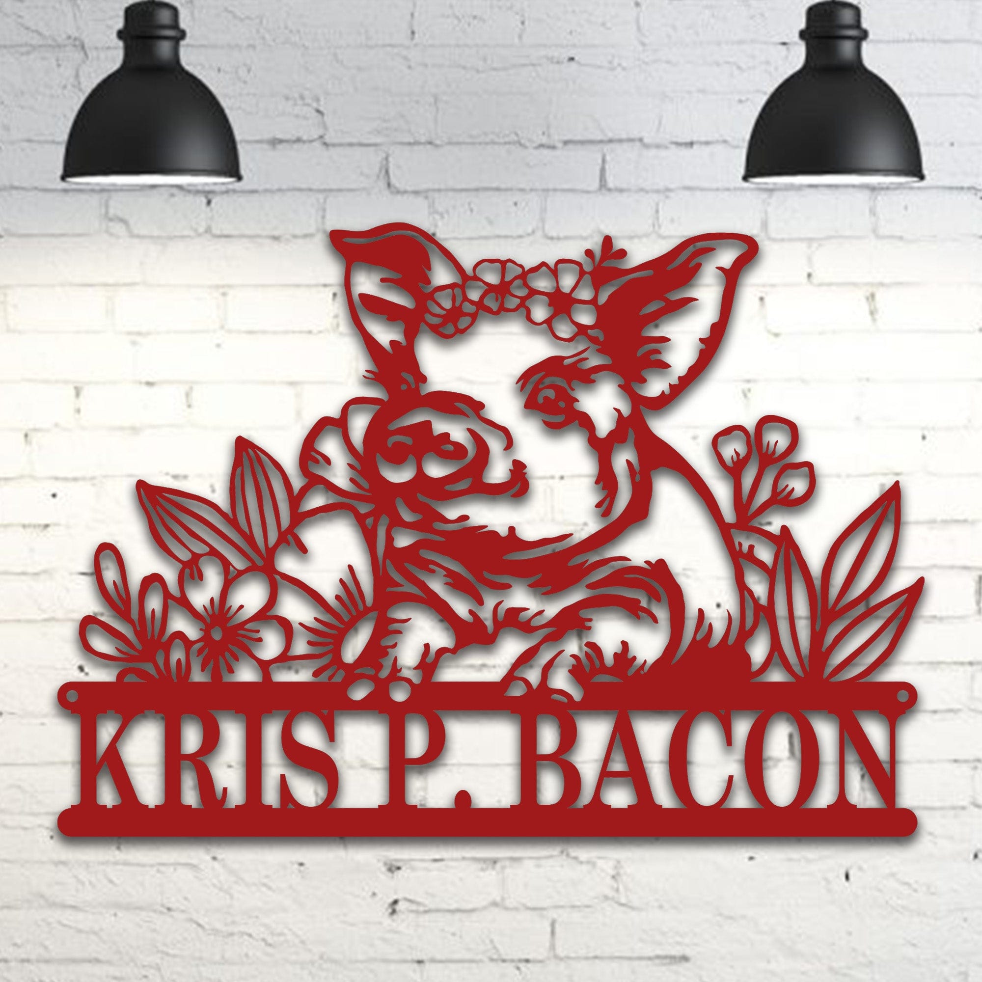 Personalized Metal Sign – Pig Metal Decor with Flowers | Custom Porch Sign