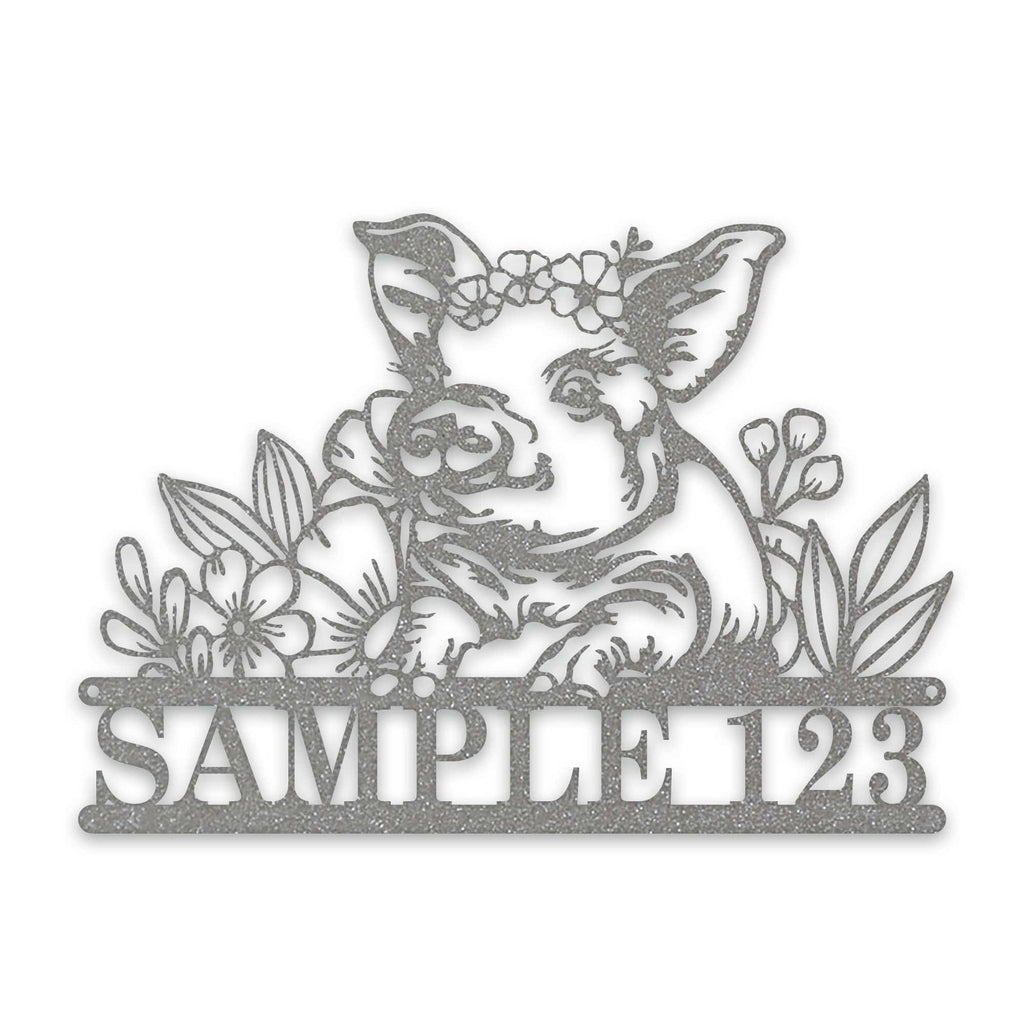 Personalized Metal Sign – Pig Metal Decor with Flowers | Custom Porch Sign