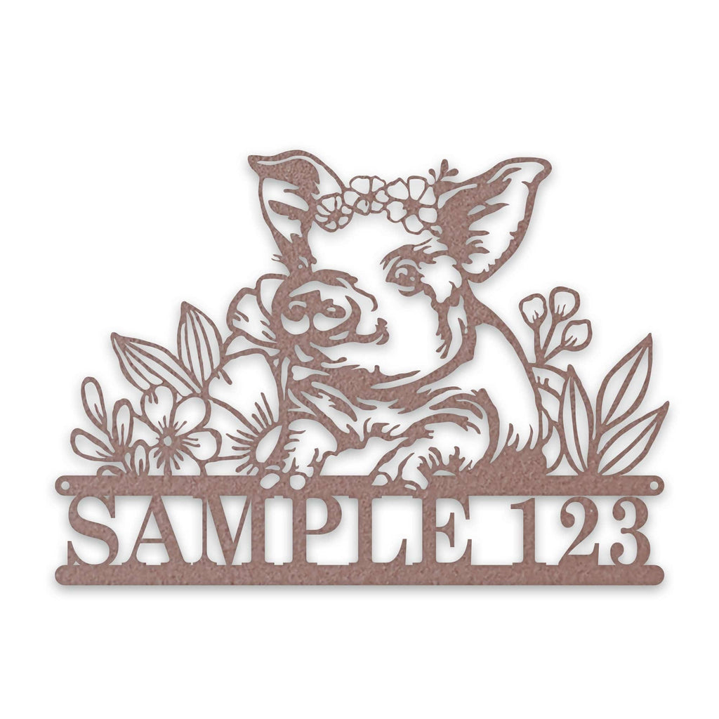Personalized Metal Sign – Pig Metal Decor with Flowers | Custom Porch Sign