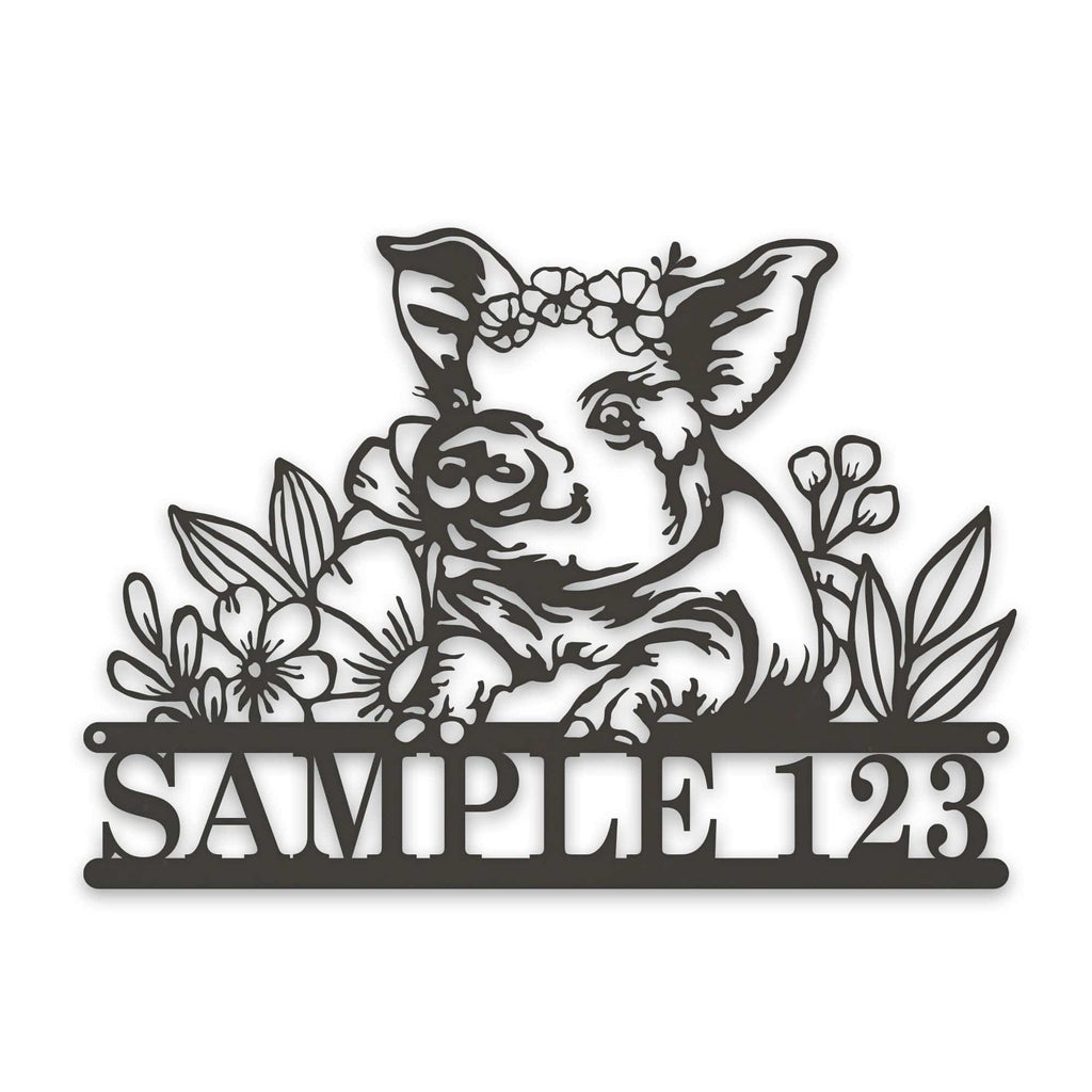 Personalized Metal Sign – Pig Metal Decor with Flowers | Custom Porch Sign