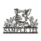 Personalized Metal Sign – Pig Metal Decor with Flowers | Custom Porch Sign