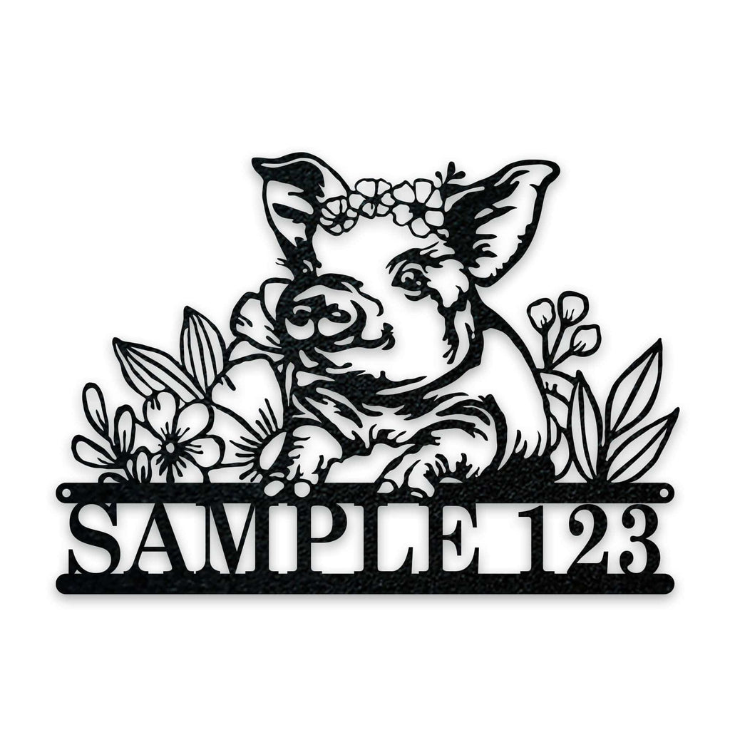Personalized Metal Sign – Pig Metal Decor with Flowers | Custom Porch Sign