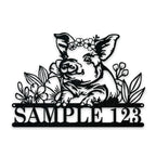 Personalized Metal Sign – Pig Metal Decor with Flowers | Custom Porch Sign