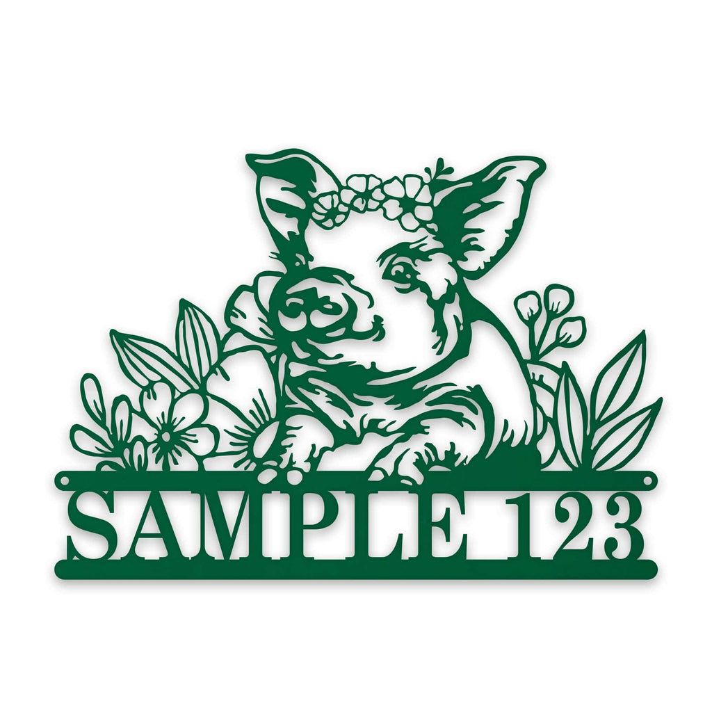 Personalized Metal Sign – Pig Metal Decor with Flowers | Custom Porch Sign