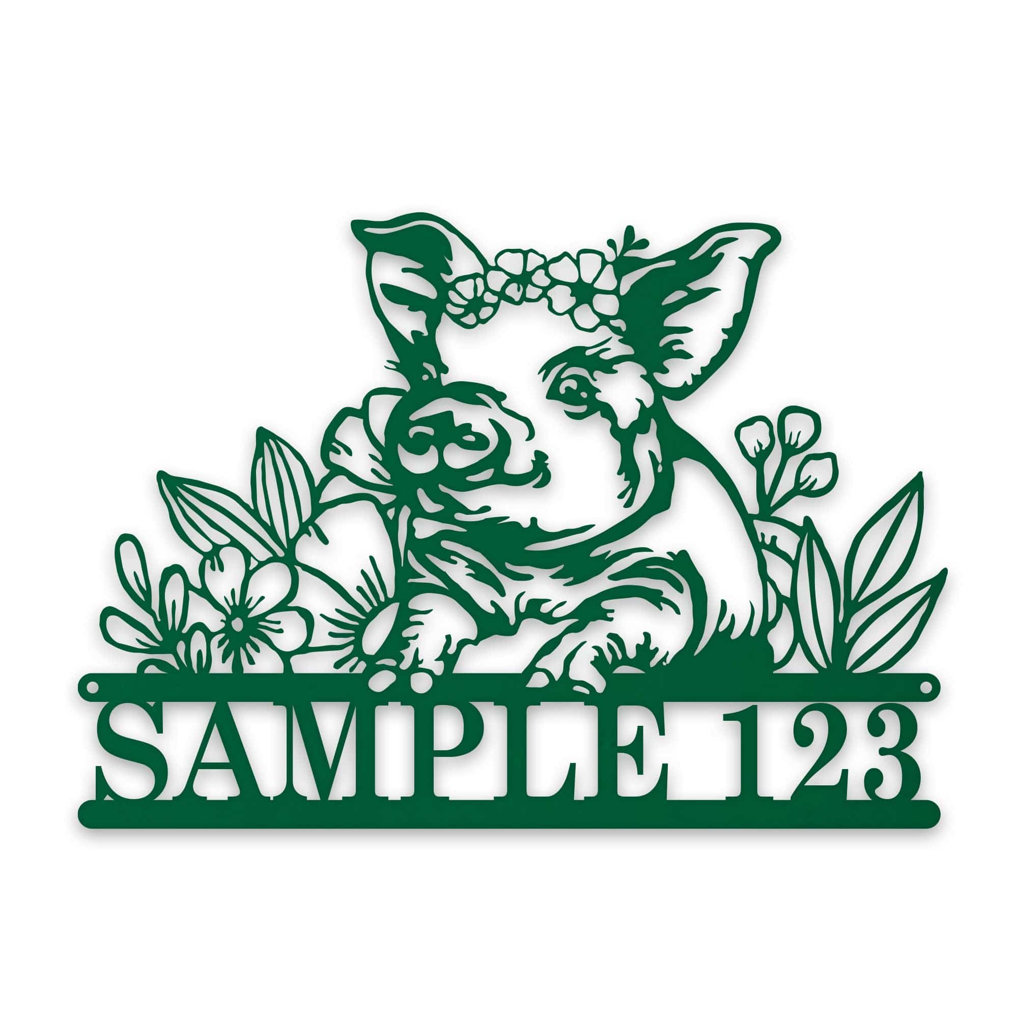 Personalized Metal Sign – Pig Metal Decor with Flowers | Custom Porch Sign