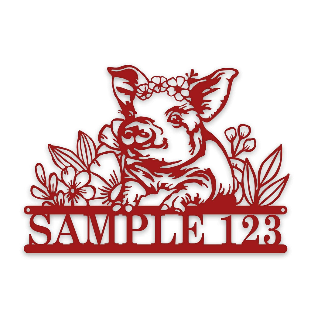 Personalized Metal Sign – Pig Metal Decor with Flowers | Custom Porch Sign